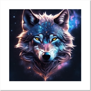 Cosmic wolf galaxy shirt Posters and Art